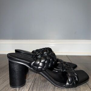 Allegra K Black Braided Heeled Sandals